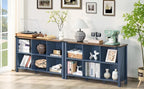 Joaxswe 6 Cube Bookcase, Farmhouse Wood Low Storage Organizer Book Shelf, 47" Horizontal Navy Blue Console Bookshelf with Legs, Hallway Book Case for Entryway, Display Cabinet for Living Room, Office