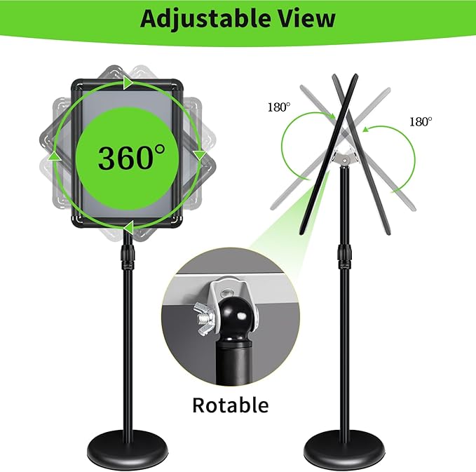 INNOVSIGN 6Pack Adjustable Pedestal Sign Holder - 11''x17'', Floor Standing Poster Stand for Vertical/Horizontal View, Outdoor/Indoor Sign Holders (Black, Round)