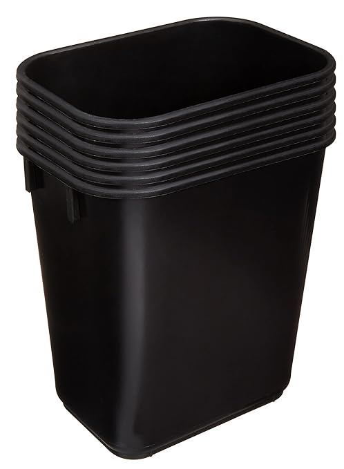 Amazon Basics Small Trash Can, Rectangular Commercial Office Wastebasket, 3 Gallon (Pack Of 6), Black