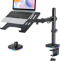 RGB Monitor and Laptop Mount Stand with 3 USB Ports, Charging and USB Data Transfer, Adjustable laptop stand for 13" to 32" Screen and 11"-17” Laptop, Holds 18lbs/Arm, 75x75/100x100 VESA, C-Clamp