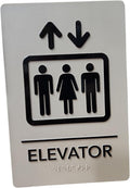 USA Made - Men's and Women's Restroom Signs ADA-Compliant Bathroom Door Signs for Offices, Businesses, and Restaurants, Black, Blue, Grey and Taupe/Tan Colors (Taupe/Tan Elevator)