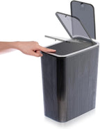 Glad Bathroom Trash Can, 2.6 Gallon (10L) - Slim Plastic Waste Basket with Pop-Up Lid and Bag Ring - Colored Clear Trash Can for Bedroom, Office, College Dorm - Smokey Grey