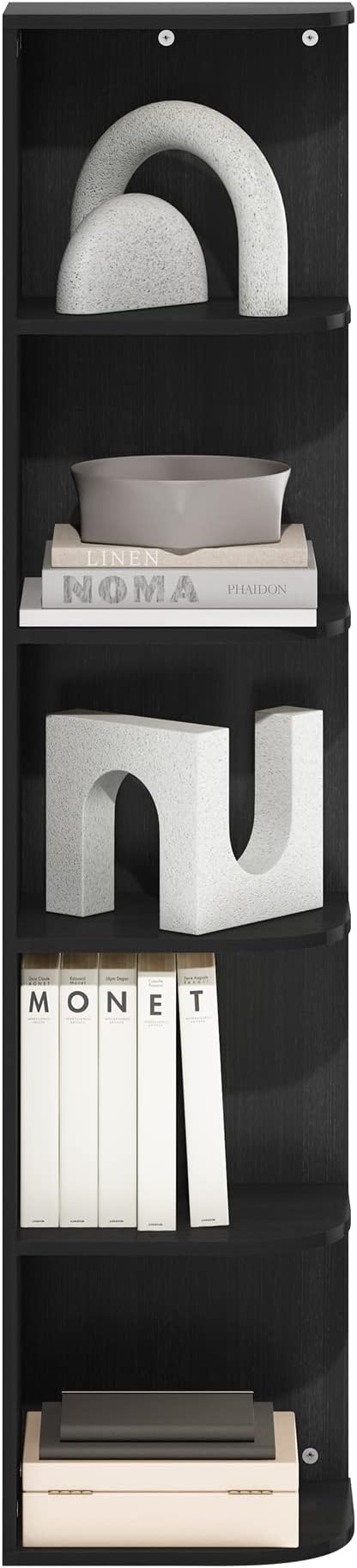 Furinno PASIR Book Shelf, 5-Tier Corner Bookshelf, Open Shelves Bookcase 9.3 x 12 x 51.7, for Living Room, Bedroom, Home Office, Blackwood