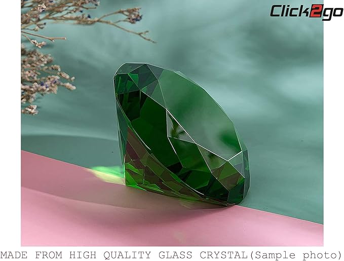 click2go 2” / 60 mm Diamond Shaped Glass Crystal Paperweight – Home Office Decor & Valentine's Day Gift Wedding Favors Centerpieces Decoration with Gift Box (Dark Green)