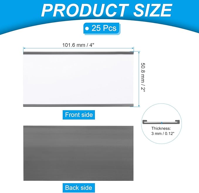 PATIKIL Magnetic Label Holder 4" x 2" with Paper Inserts, 25 Pcs C Channel Magnetic File Cabinet Labels Shelf Data Card Holder Signs for Metal Racks Shelves Whiteboard Tool Box