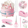 Gawsey Desk Organizers and Accessories Set with 360-Degree Rotating Pen Holder, Tape Dispenser, Stapler, Staple Remover, 1000 Staples, Tape, Clips Set, Ruler, Scissor, Pen