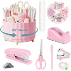 Gawsey Desk Organizers and Accessories Set with 360-Degree Rotating Pen Holder, Tape Dispenser, Stapler, Staple Remover, 1000 Staples, Tape, Clips Set, Ruler, Scissor, Pen