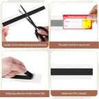 60 Pcs 47.8 x 1.37 Inch Shelf Label Strips Black Clear PVC Ticket Channel Back Adhesive for Stick on Price Data Tag Holder for Convenience Supermarkets Shops