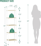 Hzuaneri Ladder Shelf, Bookshelf Bookcase, Freestanding Corner Storage Shelve with 2 Hooks for Home Office, Living Room, Kitchen, Bedroom, Industrial, 11.8" D x 17.3" W x 63" H, White Oak and White