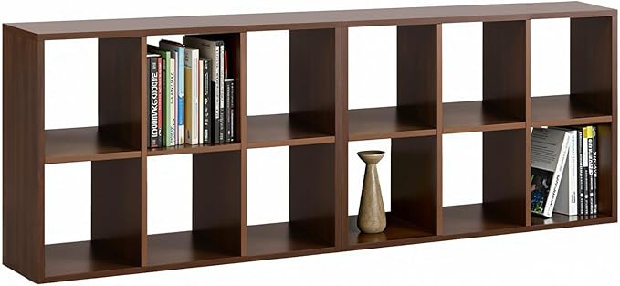 IRONMIX Metal 6 Cube Storage Organizer, Modern Short Bookshelf, 2 Tier Horizontal Bookshelf Cube Shelf, TV Stand with Storage, Cabinet Display Case for Home Office Library (Dark Wooden, 1037-2 Set)