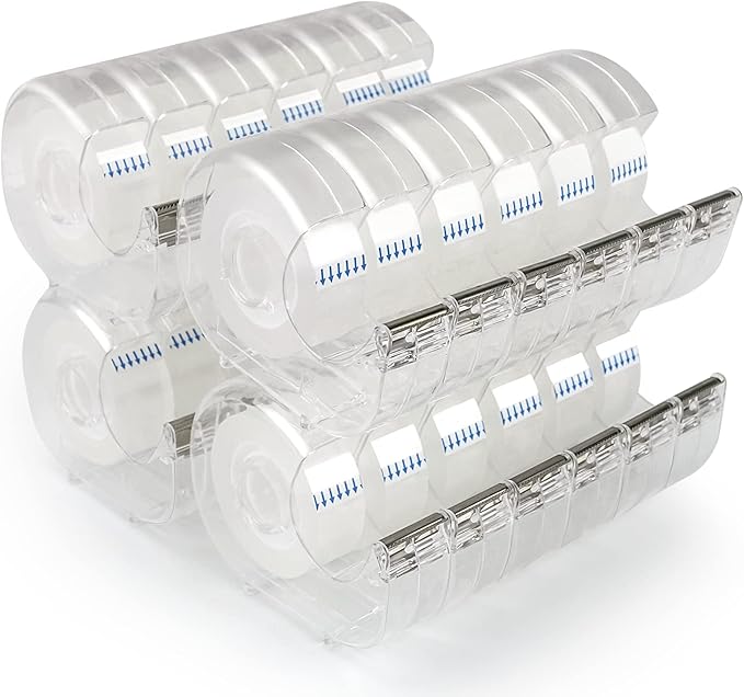 JEFURE 24 Pcs Transparent Tape with Dispenser, 0.7 in x 1000 in Clear Tapes and Refillable Dispensers, Office Tape Rolls with Dispenser Bulk for Craft Jobs, Gift Wrapping, Repairing, Home and School