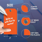 Tags 4 Less 15 Mil Waterproof Plastic Tags, Pack of 100 – 3” x 6” Heavy Duty Plastic Tags for Labeling, Outdoor Tagging, Equipment Labeling, Luggage, Valves & More (Orange)