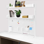 Dlinanta Clamp-On Pegboard Desk Organizer, 2-Tier Clamp On Desk Shelf with Hooks, Office Accessory Organizer for Books, Office Supplies & DIY Storage, 16.5lbs Capacity, 39.37" x 37.4", White