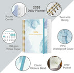2026 Daily & Monthly Planner - One Page Per Day, Daily Planner from January 2026 - December 2026, Planner 2026 with 12 Monthly Tabs, 8.5" x 11", Blue Watercolor