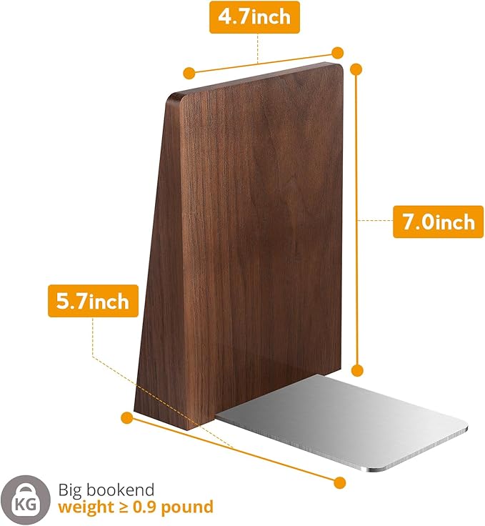 DRELIFAM Walnut Book Ends Heavy Duty Handmade Book Ends for Shelves Decorative Bookends to Hold Heavy Books (Black Walnut Wood Large)