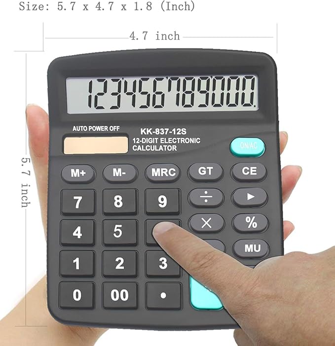 BESTWYA Calculators, Large Button Calculator with Angled LCD Display 12-Digit Dual Power Handheld Desktop Feature for Office, School, Home(Black, Pack of 5)