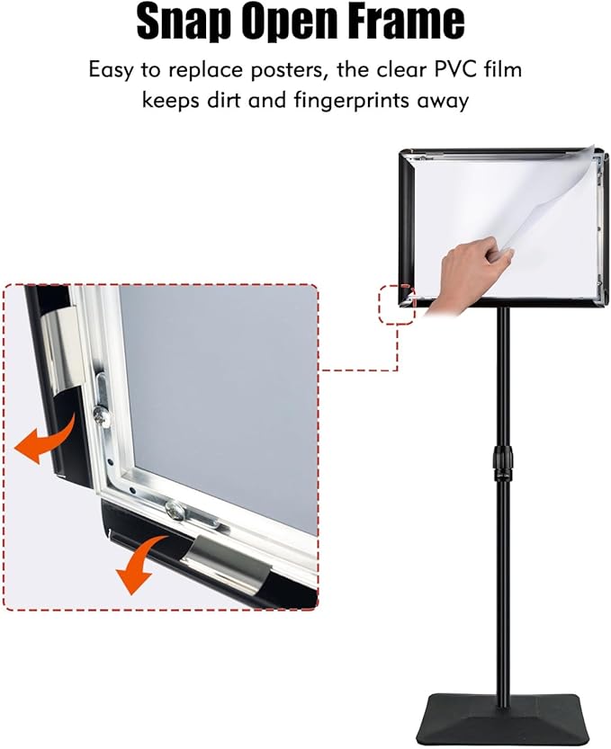 Golemas Adjustable Sign Stand for Display, with Upgraded Iron Base, Pedestal Floor Signage Stand Holder for Outdoor or Indoor Advertising (8.5 x 11, Black, 3Pack)