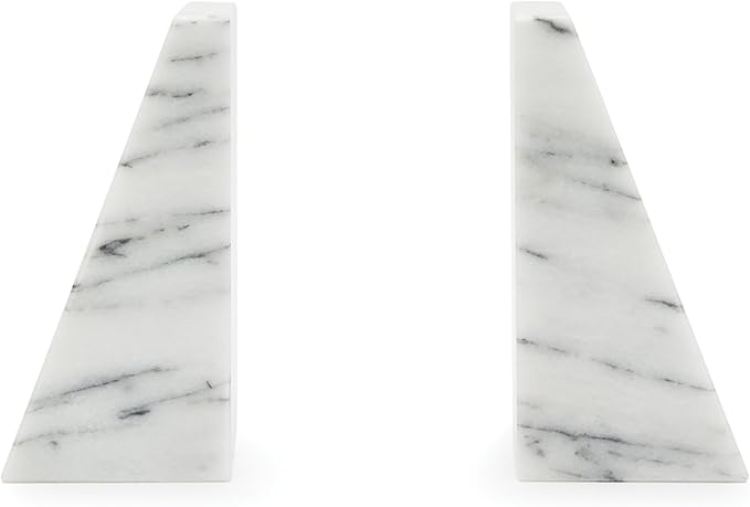 Fox Run Triangular 100% Natural Polished White Marble Bookends 4 x 3 x 6 inches