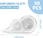 JEFURE 50 Pcs Correction Tape, 39.4 Ft White Wrong Out Tear-Resistant Bulk, Instant Corrections Easy To Use Applicator for School, Office, Note Taking, Journal (Tape Width 0.2 in, Clear)