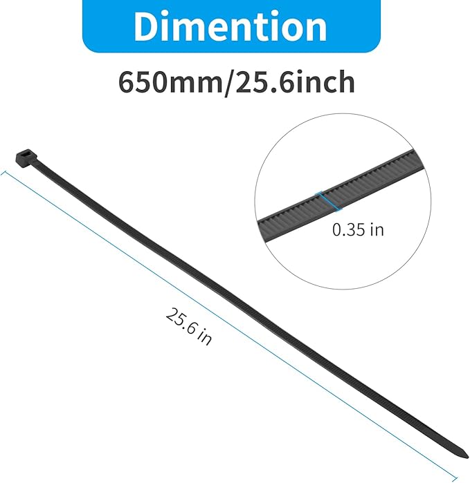 XINGO 26 inch Black Zip Ties Heavy Duty 100 Pack, 200 LBS Ultra Strong Plastic Wire Ties, Large Cable Ties Extra Long Tie Wraps, Indoor and Outdoor UV Resistant