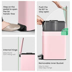 Cesun Small Bathroom Trash Can with Lid Soft Close, Step Pedal, 6 Liter / 1.6 Gallon Stainless Steel Garbage Can with Removable Inner Bucket, Anti-Fingerprint Finish (Pink)