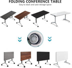 Goakwwuz Conference Room Table, Folding Conference Tables,Thicken Grey Tabletop,Flip Top Wooden Seminar Meeting Room Table for Conference Room Offices (8, Black+White, 47.2“)