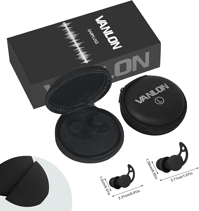VANLON Ear Plugs for Sleeping Noise Cancelling, Reusable Ear Plugs for Noise Reduction, 2Pairs Super Soft Fit Silicone Earplugs for Concert, Work, Travel, 33dB Noise Cancelling Headphones (Black)