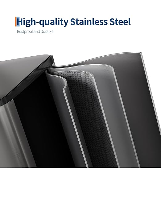 CABIHOME 2 x 8 Gal Stainless Steel Trash Can - Matte Black Dual Trash & Recycle Bin with Step-on Lid, PP Inner Buckets & Liner Rim for Kitchen