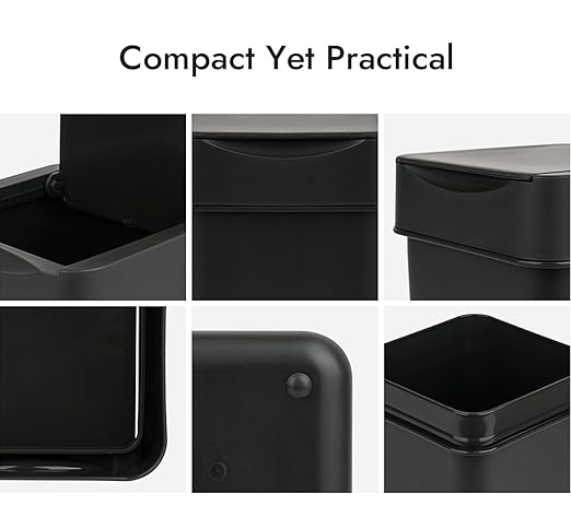 carrotez Mini Trash Can, Coffee Bar, Vanity, Desk, Countertop, 2 Liter/ 0.5 Gallon, Mini Wastebasket, Garbage Container Bin - Black