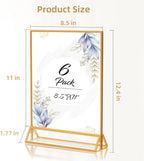 PPH-Sisy Acrylic Sign Holder 8.5X11 Gold Picture Frame Double Sided Acrylic Frame Plastic Sign Holder Display Stand for Wedding Table Numbers Menu Holder (6 Pack)