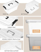 NUMIFUN Plastic Storage Bins With Lids 6 Pack Storage Organizer Bins, 7 Quart Stackable Storage Bins with Lids and Black Handle Buckle Easy for Home Office Organization, White