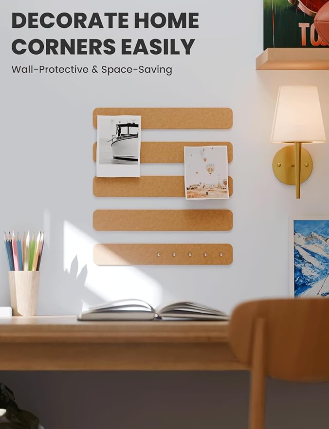 Fluxynara Cork Board Alternative Felt Strip Board 5-Pack 13"x2", Office Pin Board with 35 Push Pins, Adhesive Install for Bedroom Door & Home Office(Sunset Yellow)