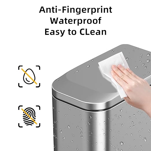 KdbK Bathroom Trash Can with Soft Close Lid, 15L/ 4 GallonRectangular Trash Can with Removable Wastebasket, Step Pedal, Slim Wastebasket for Bedroom, Home Office,Silver