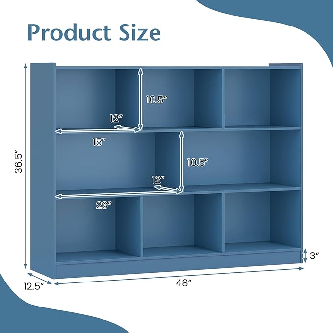 Giantex 8 Cube Bookcase, Freestanding 3-Tier Open Bookshelf, Modern Storage Display Cabinet, Wood Cube Storage Organizer for Living Room, Kid’s Room, Bright Blue