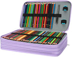 Vomgomfom Deluxe PU Leather Pencil Case - Large Capacity Holder with Zipper Closure for 300 Colored Pencils or 200 Gel Pens, Artist Organizer (Purple)