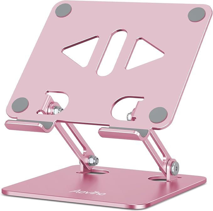 Aoviho Tablet Stand Holder for Desk, Adjustable Desktop Tablet Holder, Foldable Aluminum Tablet Mount for iPad pro 12.9, iPad Air Mini, Samsung Galaxy Tabs Z Fold Kindle Fire,4-12 inch, Rose Gold