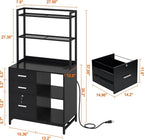 Livofloral File Cabinet with Charging Station, 3 Drawer Filing Cabinet with Bookshelf, Large Printer Stand with Open Storage Shelves for Home Office, Locking File Cabinets Fits Letter/A4 Size, Black