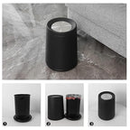 YOJIA 10L / 2.6Gal Metal Black Trash Can with Swing Lid, Modern Brass Garbage Can with Removable Inner, Decorative Unique Waste Basket for Bathroom, Bedroom, Office, Hotel, (Black)