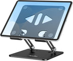 Aoviho Tablet Stand Holder for Desk, Adjustable Desktop Tablet Holder, Foldable Aluminum Tablet Mount for iPad pro 12.9, iPad Air Mini, Samsung Galaxy Tabs Z Fold Kindle Fire 4-12 inch, Black