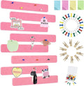 Vuzvuv 8 pcs Bulletin Board Bar Strips with 50 Pushpins & 10 Wooden Clip pins，Self Adhesive Cork Board for Wall，Felt Pin Board for School，Office Decor(Pink)