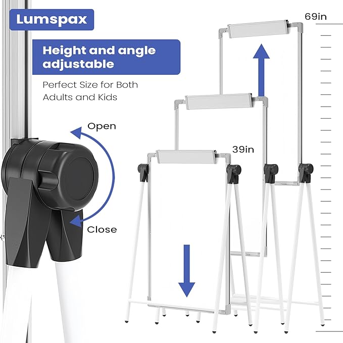 Lumspax Large Doubole Sided White Board with Stands, 36" x 24" A-Stand Dry Erase Easel, Portable Flip Chart Easel with Height Adjustable Design for Home, School, Office