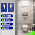 USA Made - Men's and Women's Restroom Signs ADA-Compliant Bathroom Door Signs for Offices, Businesses, and Restaurants, Black, Blue, Grey and Taupe/Tan Colors (Blue)