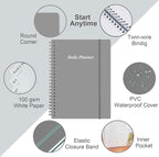 Daily Planner Undated - A5 To Do List Notebook Hourly Schedules, Spiral Appointment Planner for Women and Men, PVC Hardcover, Inner Pocket, Elastic Closure, 5.8" x 8.3", Grey