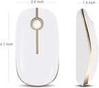 VssoPlor Wireless Mouse, 2.4G Slim Portable Computer Laptop Mouse with Nano Receiver Quiet Silent Optical Mice for Notebook, PC, Laptop, Computer-White and Gold
