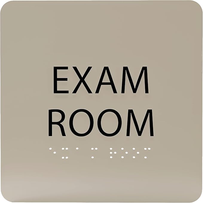 ADA CENTRAL SIGNS - 6" X6" Exam Room Sign - ADA Compliant Tactile Graphics Grade 2 Braille Text Acrylic Wall Signs - Educational Institution Directional Assistance Test Center Door Sign for Schools