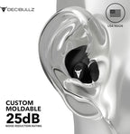 Decibullz 25-Decibel Noise-Reduction Earplugs for Hearing Protection, Custom-Molded Reusable Earplugs for Noise Sensitivity & Flights, Black