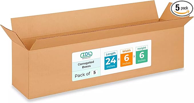 Long Moving & Shipping Boxes 24 x 6 x 6 inches (5-Pack) - Extra Strength 200 lb vs Regular - Corrugated Shipping Boxes for USPS/UPS/FEDEX - Long Moving Box - Box for Packaging by IDL Packaging
