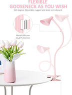 LiFMIRA Pink Small Desk Lamp Clip on LED Reading Light for Bed, 3 Color Modes 10 Dimmable Brightness, Book in Bed Headboard, Flexible Neck Clamp BL08