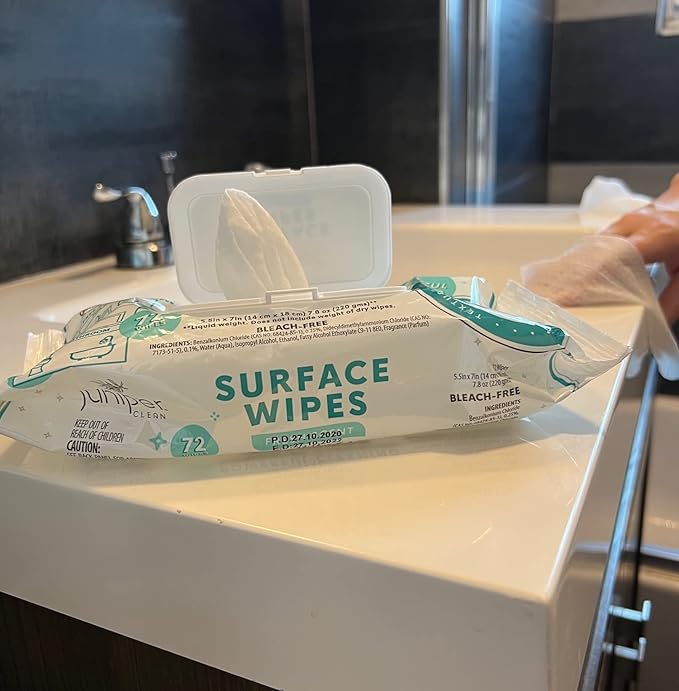 Juniper CLEAN 24 Pack Surface Cleaning Wipes Bleach Free, All-Purpose Cleaner for Bathroom, Kitchen, Office, 1728 Count Soft Flow, Fresh Scent, Bleach Free, Lint Free, Durable