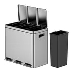 OUTLANE 60L 3-Compartment Stainless Steel Recycling Bin, Step Pedal, Quiet Close, Removable Liners, Fingerprint Resistant, Indoor Waste Bin for Home/Office, 37.6x63x58cm